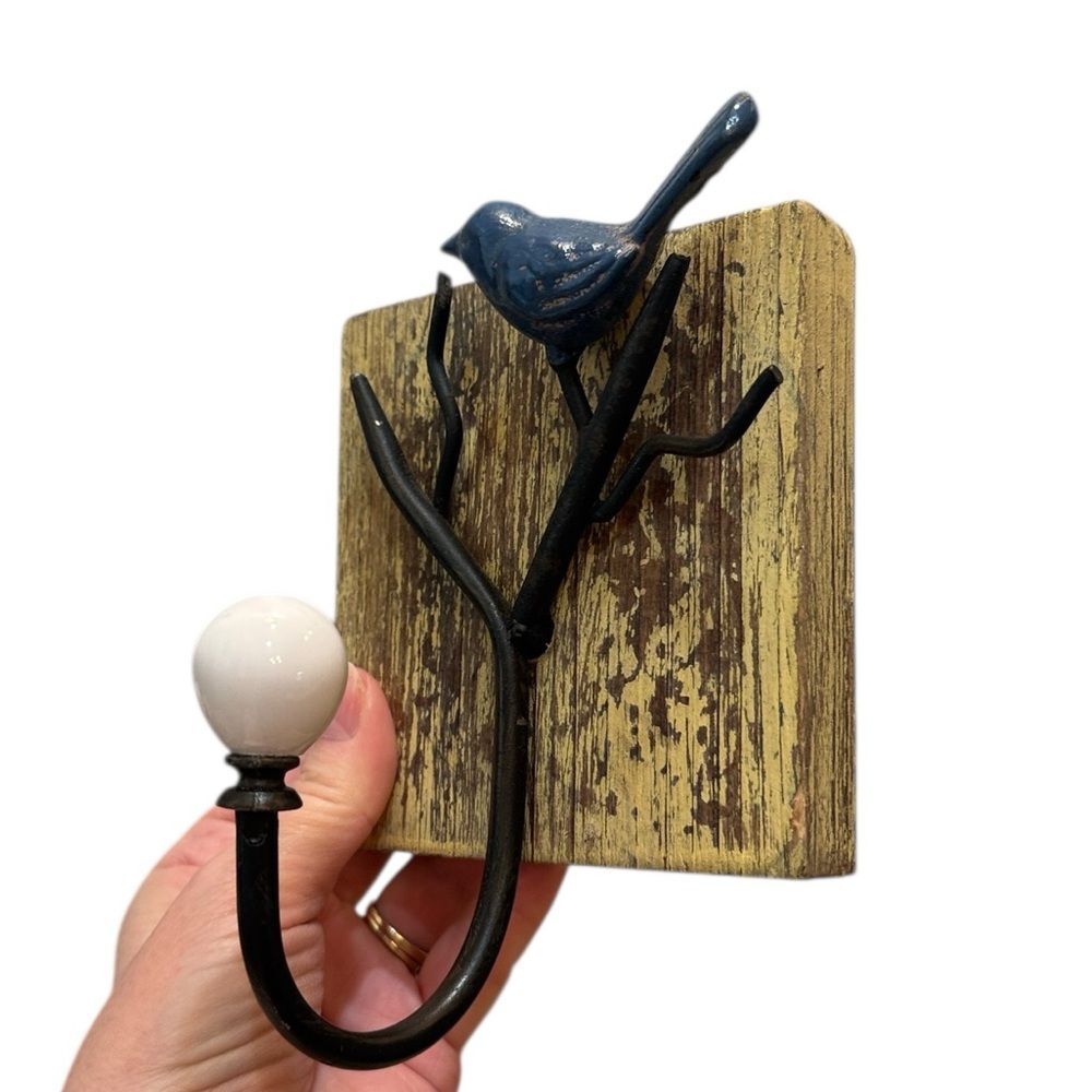 Rustic Wood Mounted Bird on Branch Wall Hook Rustic Farmhouse Cottagecore